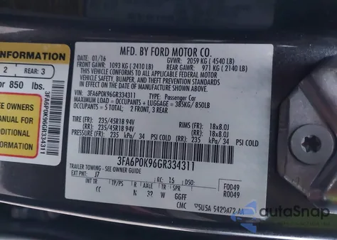 2016 Ford Fusion Titanium z USA, uszkodzony, nr VIN 3FA6P0K96GR334311